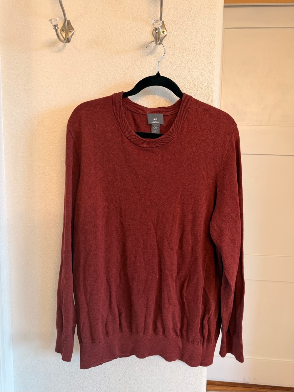 H&M Men’s Slim Fit Crewneck Sweater - Burgundy - XL